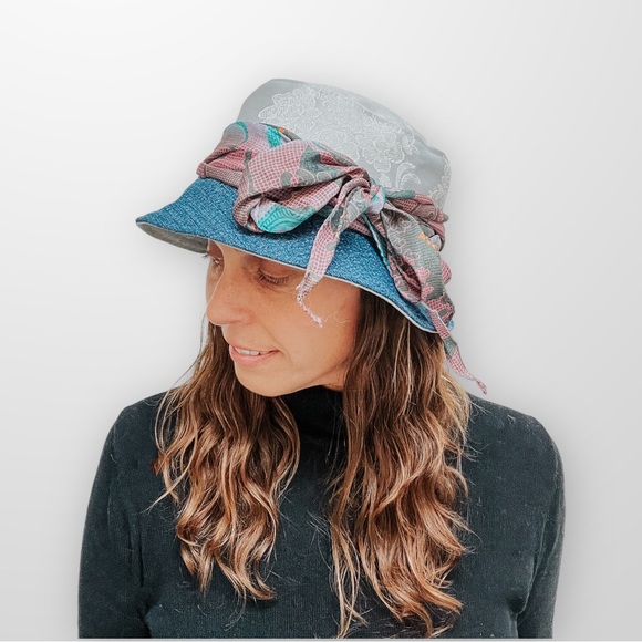 ♻️ Upcycle Hat Women’s Spring Hats with Hair Scarf Eco Friendly Sustaina… - Picture 3 of 8